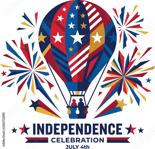 Hot air balloon floats gracefully to celebrate national independence day.