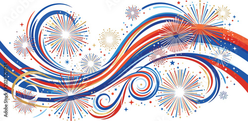 Patriotic swirls combine with exploding sparkles for a vibrant celebration.