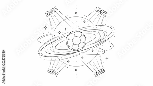Minimalist Line Art Soccer Ball Planet Illustration