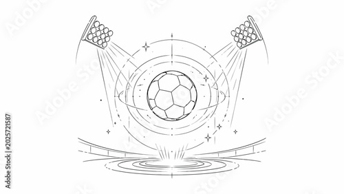 Minimalist Line Art Soccer Ball Spotlight Illustration