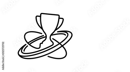 Minimalist Line Art Trophy with Orbital Ring Icon