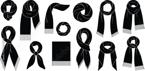 Fotografía Knotted winter scarf silhouette collection, casual fashion neckwear graphics for