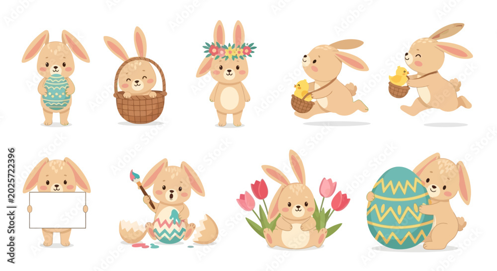 Naklejka premium Whimsical Easter Bunny Character Vector Collection