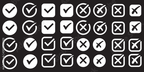 фотографія Black tick black cross vector icons