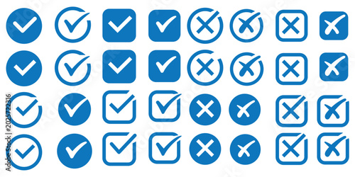 Tableau sur toile Black tick black cross vector icons