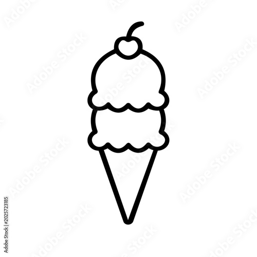 Minimal ice cream outline icon set with cone, popsicle, sundae, and soft serve illustrations. Modern black and white vector collection isolated on white background.