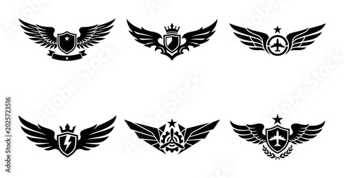 Bild auf Leinwand Powerful Winged Emblems Badges Set for Branding Logos Insignias