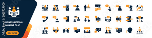 Foto Business Meeting and Online Chat Icon Set for Communication and Collaboration