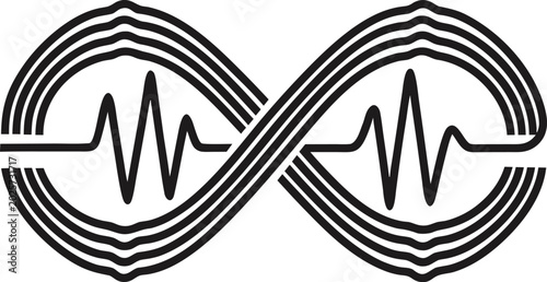 Tableau sur toile Abstract infinity symbol combining audio frequency wave patterns as endless graphic design element
