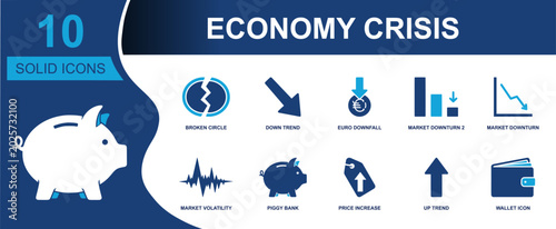 Cuadro en lienzo Economy crisis icon set