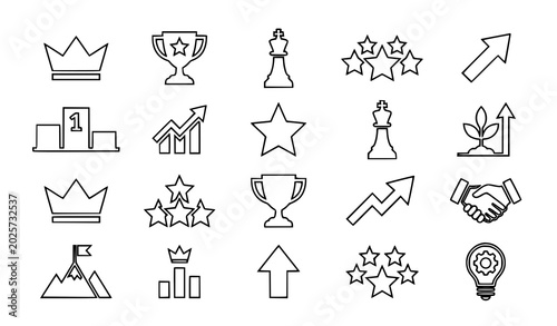 Fotografía Leadership outline icon collection with authority and business success symbols