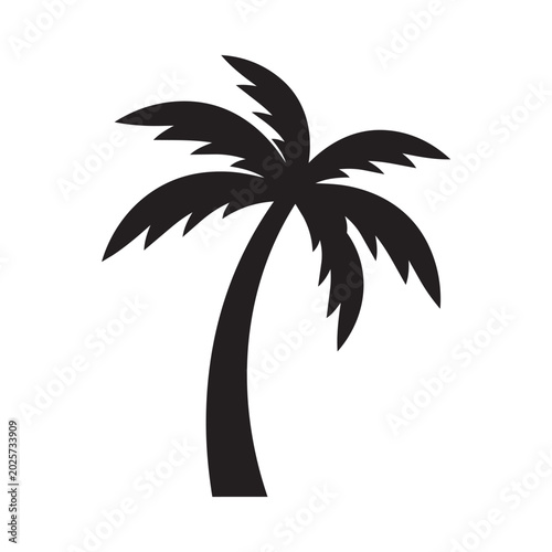 Tropical palm tree silhouette vector icon with tropical vegetation silhouette vacation paradise