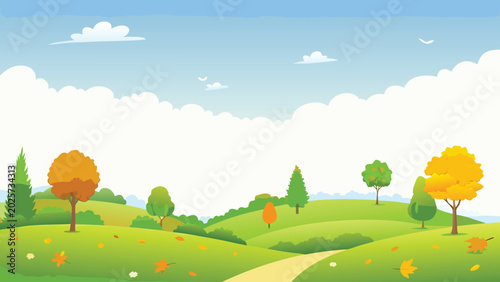 Εκτύπωση καμβά cartoon landscape with rolling hills and autumn trees
