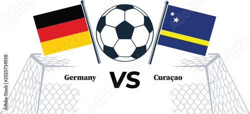 Bild auf Leinwand Germany vs Curacao Soccer Match Illustration with Country Flags and Goal Post