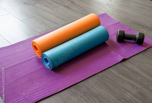 A collection of colorful foam rollers arranged on a black yoga mat