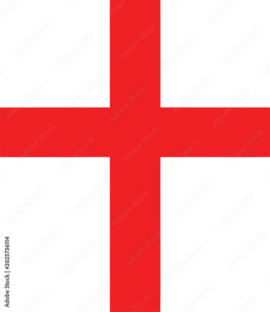 Obraz premium Cross symbol in vibrant red features bold lines and a clean geometric structure on a white field.