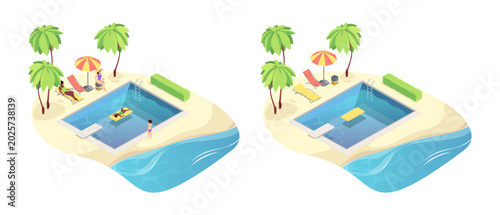 Foto Isometric beach backgrounds with swimming pools