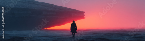 Astronaut alien spacecraft discovery abandoned sci fi mysterious dark fog silhouette Lone astronaut near abandoned alien spacecraft, walking