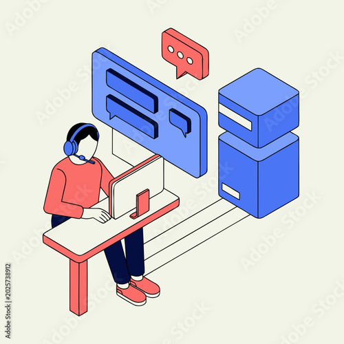 Customer Support Service Isometric Flat Vector Illustration