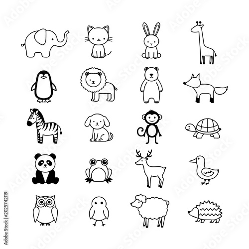Bild auf Leinwand Coloring page collection featuring cute baby animals
