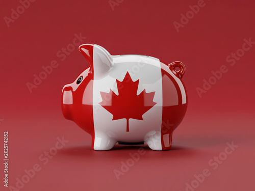 Canadian flag piggy bank for saving money and finance concept