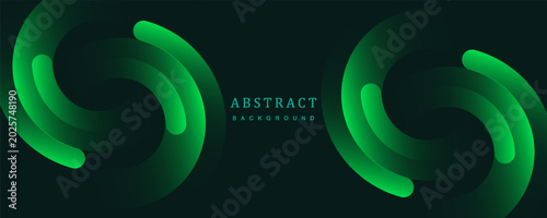 Abstract technology futuristic neon circle glowing green light lines with speed motion blur effect on dark green background. Vector illustration