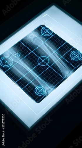 Glowing AI Analysis Grid Projected Over Medical Film