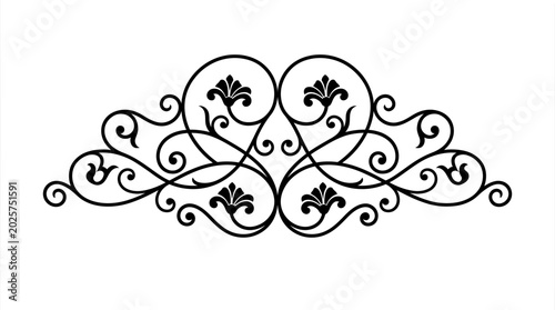 Ornate floral design element with swirling patterns.