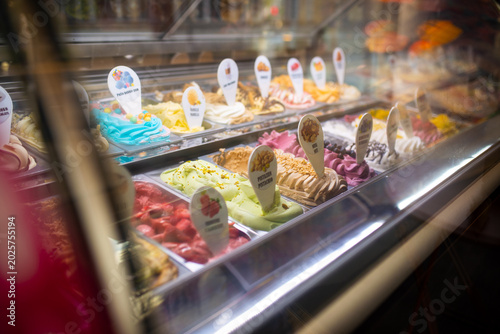 Cuadro en lienzo Ice cream display case, store counter, lots of sweets