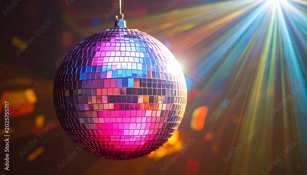Fototapeta premium Disco ball sparkling bright lights nightclub.