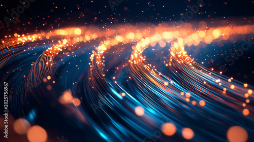 Abstract Digital Light Trails with Sparkling Particles and Flowing Lines