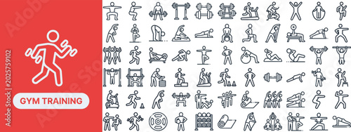 Fotografie Gym Cardio and Active Lifestyle outline icon set
