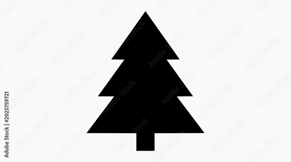 Obraz premium A simple black silhouette of a Christmas tree stands against a clean white background, embodying the festive spirit of the holiday season.