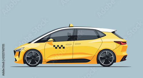 Modern Yellow Electric Taxi Car Side View Urban Mobility Concept.
