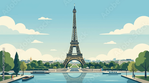 Obraz na płótnie Eiffel Tower Paris France illustration Seine River cityscape