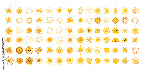 Flat Summer Sun Icons Collection in Different Yellow Styles