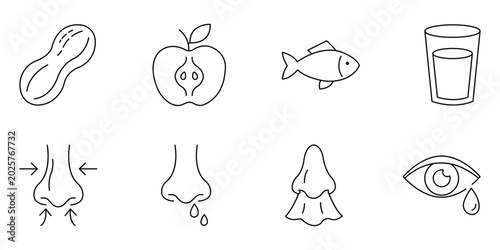 Quadro em tela Allergy and symptoms thin line icon vector illustration set isolated on white background