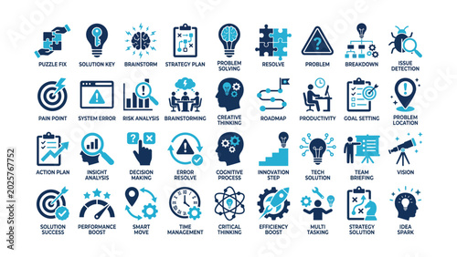 Photography Collection of business strategy and problem solving icons in flat design  variou