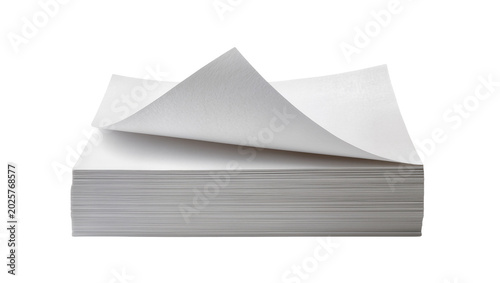 Принти на полотні Stack of white paper sheets with one page turned over, isolated on transparent b