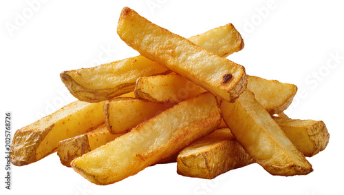 Foto Golden crispy french fries piled high, isolated on transparent background