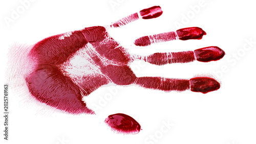 Bild auf Leinwand Bloody handprint with dripping red liquid, isolated on transparent background