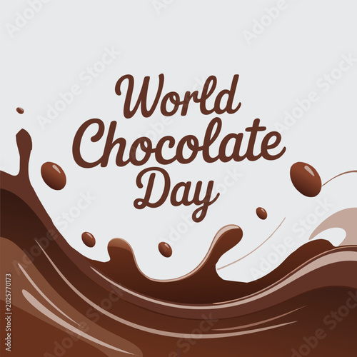 World chocolate day illustration with flowing chocolate and beans