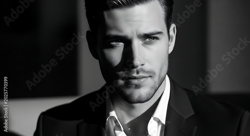 Handsome man in a suit, looking focused and determined.