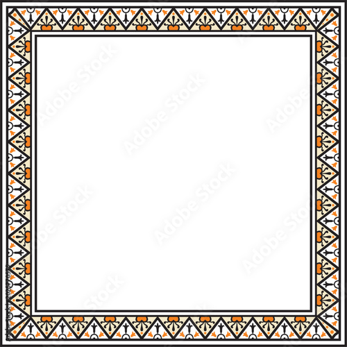 Vector square colored border, frame, Pompeii. Rectangle Neopolitan ornament. Art of Ancient Rome. Template for stained glass
