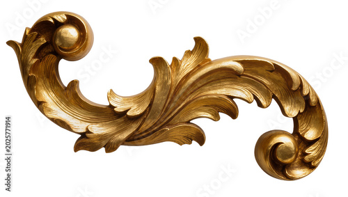 Photos Ornate golden acanthus leaf scrollwork, isolated on transparent background