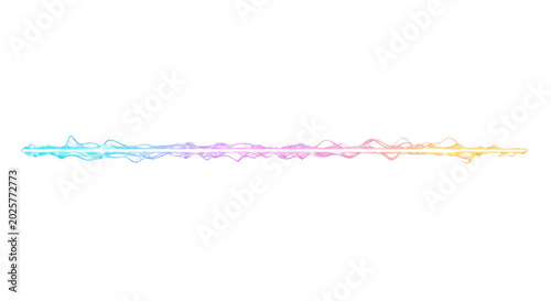 A horizontal glowing light beam with a gradient transition from blue to purple and orange, isolated on a solid black background