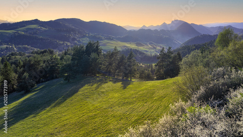 Mountain Landscape view with blue horizons in Pieniny, Slovakia
