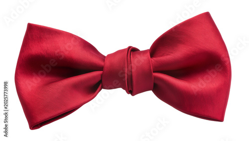 Cuadro en lienzo Crimson red satin bow tie accessory tied knot detail, isolated on transparent ba