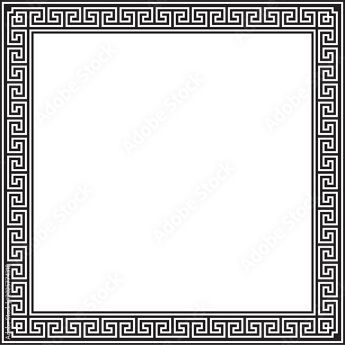 Vector black monochrome classic Greek square ornament. Rectangle of Ancient Greece and Roman Empire. Byzantine painting of walls, floors and ceilings. Decoration of European palaces.