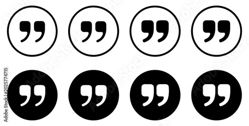 Photos quotation mark icon button set